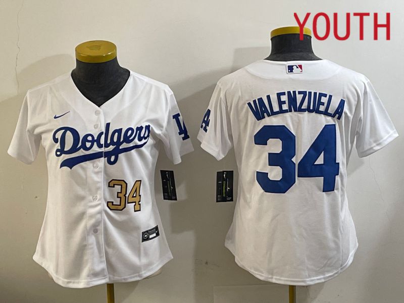 Youth Los Angeles Dodgers #34 Valenzuela White Game 2024 Nike MLB Jersey style 11203->youth mlb jersey->Youth Jersey